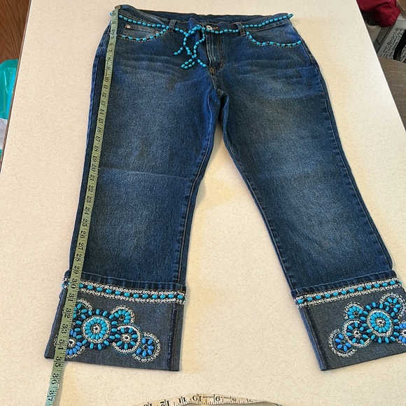 DH2 by Diane Gilman Embellished Beaded Belted Cuffed Jeans 14P 💙🩵 STUNNING! - Picture 12 of 15